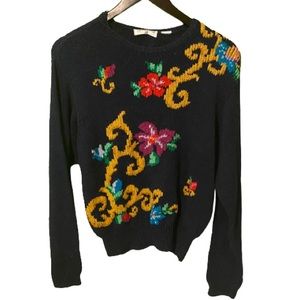 Vintage 90’s floral appliqué silk and cotton sweater